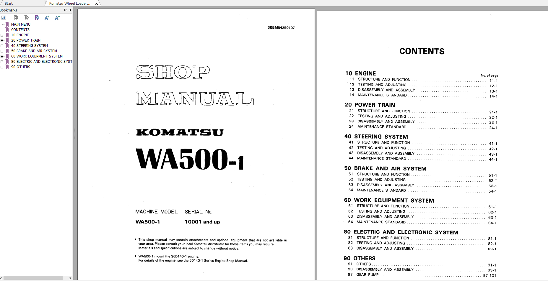 Komatsu Wheel Loader WA500 1 Shop Manual SEBD04250107