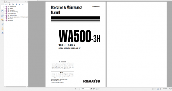 Komatsu Wheel Loader WA500 3H Operation Maintenance Manual VEAM500101 2006