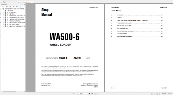 Komatsu Wheel Loader WA500 6 Shop Manual CEBM022903 2013