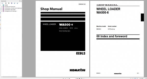 Komatsu Wheel Loader WA500 6 Shop Manual SEN05647 00 2011