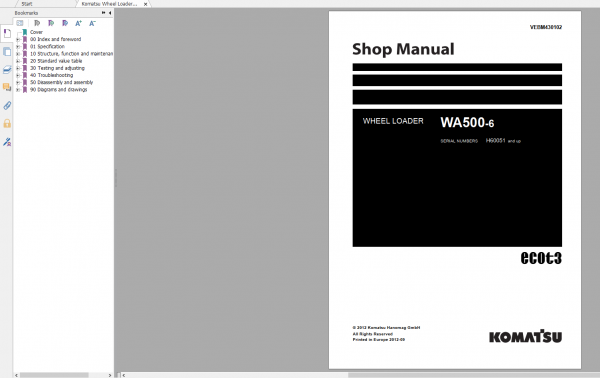 Komatsu Wheel Loader WA500 6 Shop Manual VEBM430102 2012