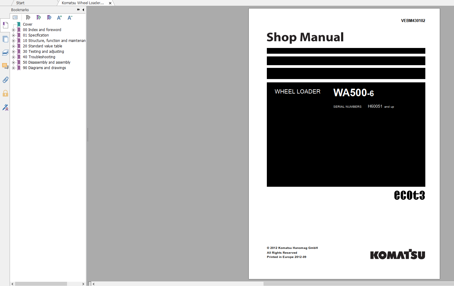 Komatsu Wheel Loader WA500 6 Shop Manual VEBM430102 2012
