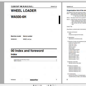 Komatsu Wheel Loader WA500 6H Shop Manual VEBM430100 2006