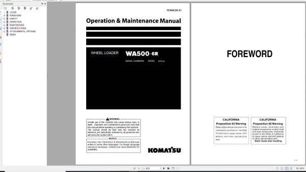 Komatsu Wheel Loader WA500 6R Operation Maintenance Manual PEN00326 03 2009