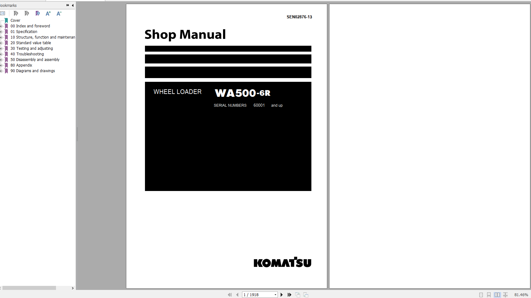 Komatsu Wheel Loader WA500 6R Shop Manual SEN02876 13 2020