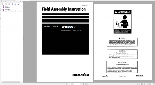 Komatsu Wheel Loader WA500 7 Field Assembly Instruction GEN00115 01