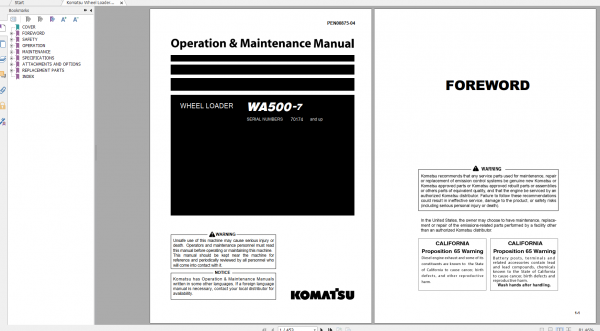 Komatsu Wheel Loader WA500 7 Operation Maintenance Manual PEN00875 04 2019