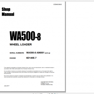 Komatsu Wheel Loader WA500 8 Engine 6D140E 7 Shop Manual CEBM030802 2017