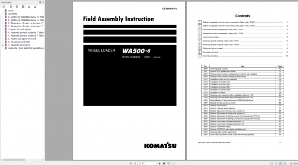 Komatsu Wheel Loader WA500 8 Field Assembly Instruction GEN00140 01 2018