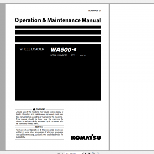 Komatsu Wheel Loader WA500 8 Operation Maintenance Manual TEN00900 01 2019