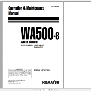 Komatsu Wheel Loader WA500 8 Operation Maintenance Manual VENAM50500 2016