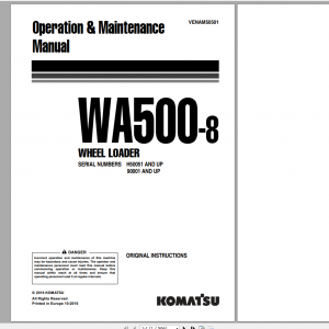Komatsu Wheel Loader WA500 8 Operation Maintenance Manual VENAM50501 2016