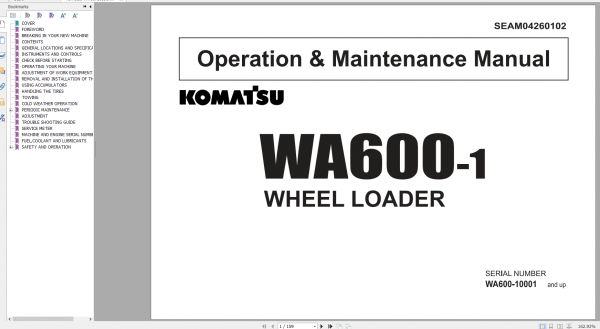 Komatsu Wheel Loader WA600 1 Operation Maintenance Manual SEAM04260102