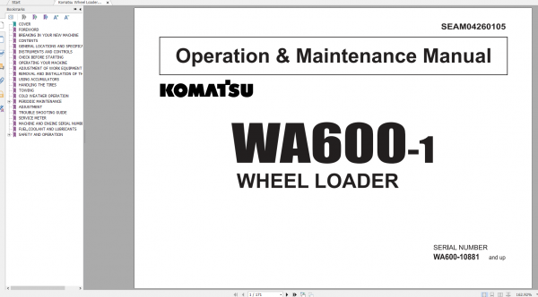 Komatsu Wheel Loader WA600 1 Operation Maintenance Manual SEAM04260105