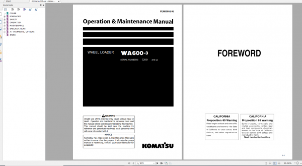 Komatsu Wheel Loader WA600 3 Operation Maintenance Manual PEN00002 06 2020