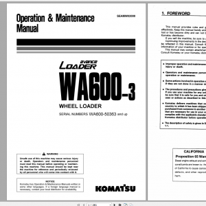 Komatsu Wheel Loader WA600 3 Operation Maintenance Manual SEAMW02000 1999