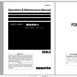 Komatsu Wheel Loader WA600 6 Operation Maintenance Manual TEN00462 15 2021