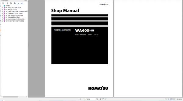 Komatsu Wheel Loader WA600 6R Shop Manual SEN02211 16 2019