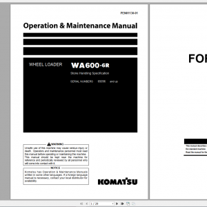 Komatsu Wheel Loader WA600 6R Stone Handling Specification Operation Maintenance Manual PEN01130 01 2019