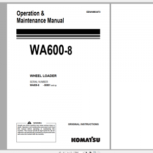Komatsu Wheel Loader WA600 8 Operation Maintenance Manual EENAM03473 2018