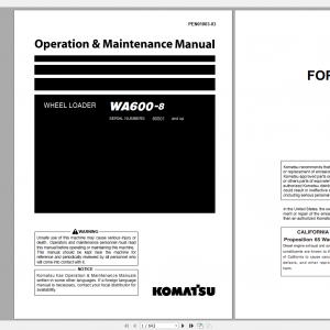 Komatsu Wheel Loader WA600 8 Operation Maintenance Manual PEN01003 03 2020