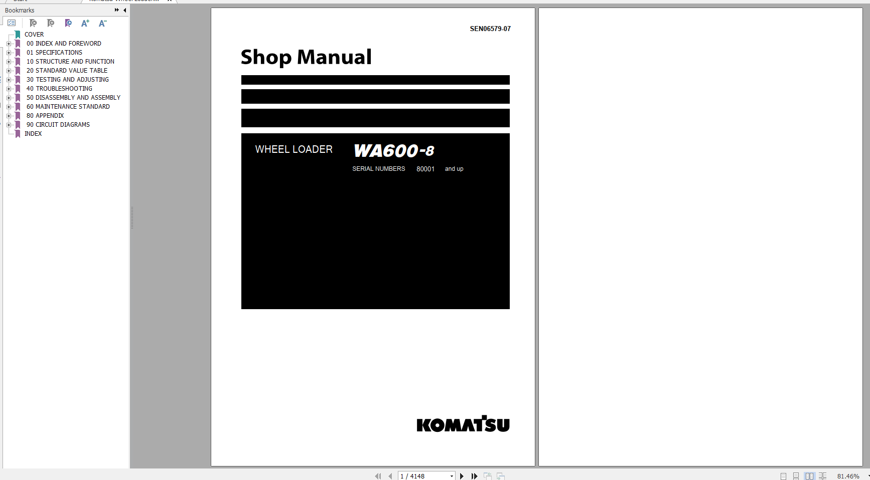 Komatsu Wheel Loader WA600 8 Shop Manual SEN06579 07 2018