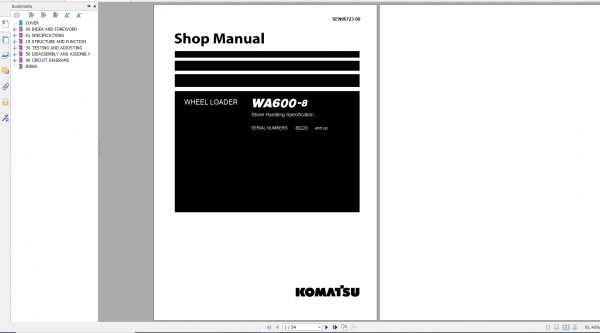 Komatsu Wheel Loader WA600 8 Shop Manual SEN06723 00 2018