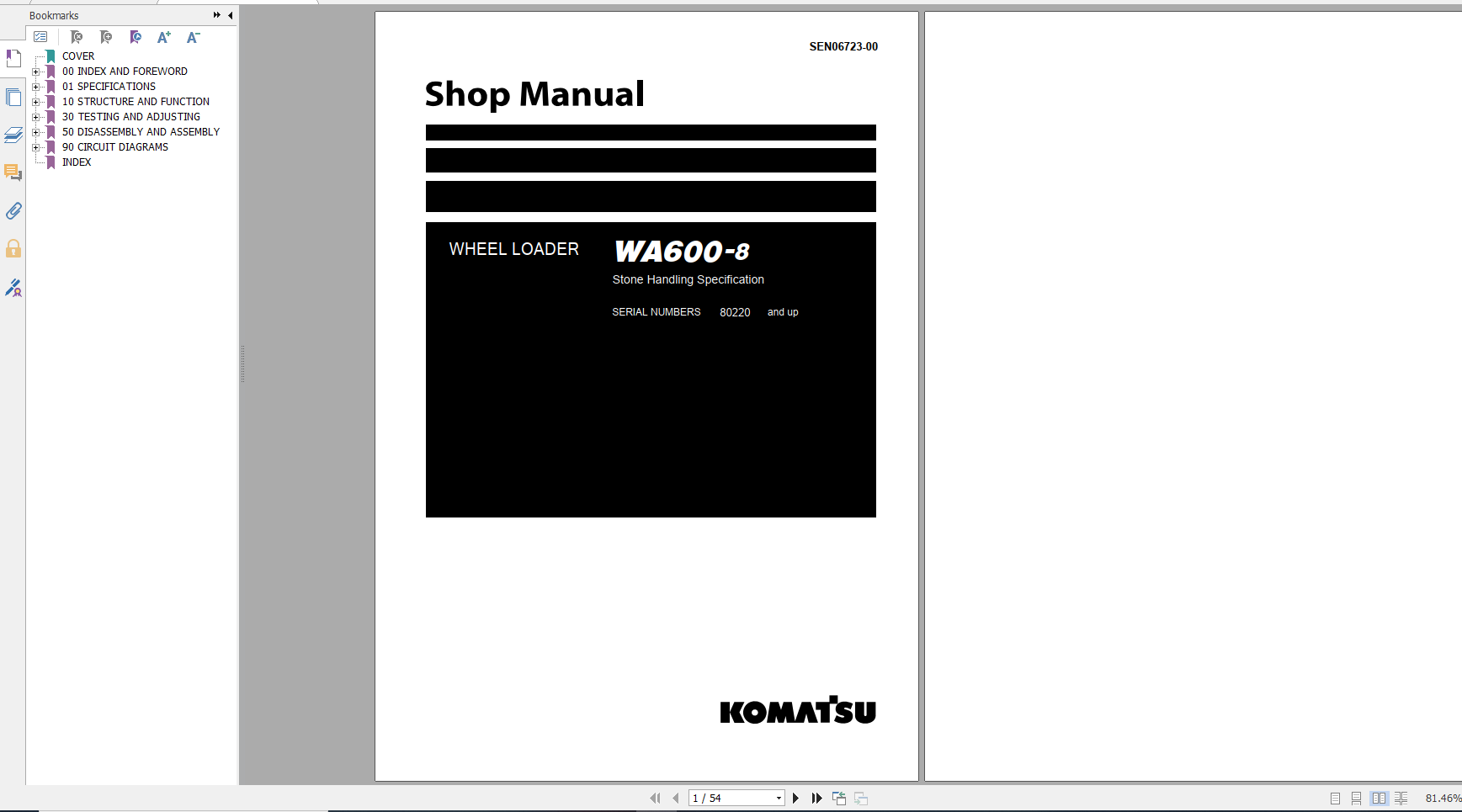 Komatsu Wheel Loader WA600 8 Shop Manual SEN06723 00 2018
