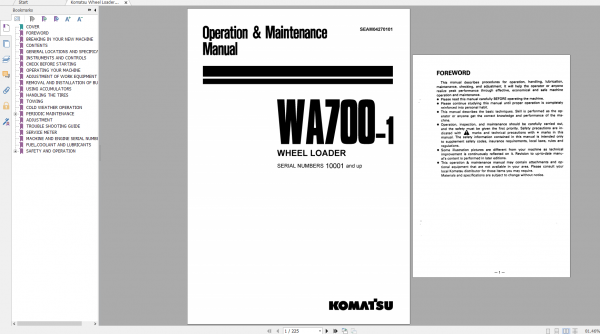 Komatsu Wheel Loader WA700 1 Operation Maintenance Manual SEAM04270101