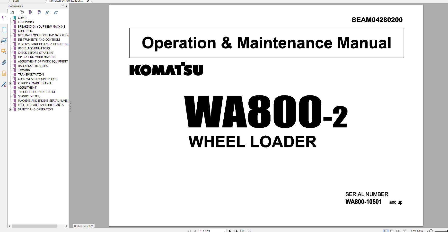 Komatsu Wheel Loader WA800 2 Operation Maintenance Manual SEAM04280200