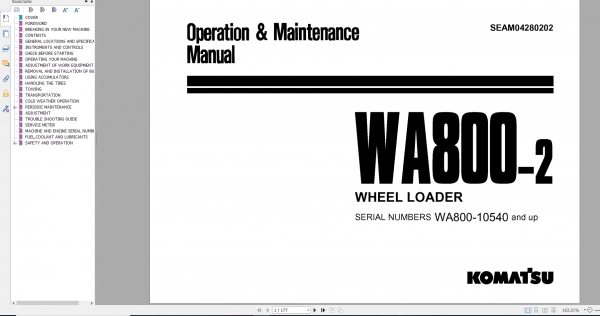 Komatsu Wheel Loader WA800 2 Operation Maintenance Manual SEAM04280202