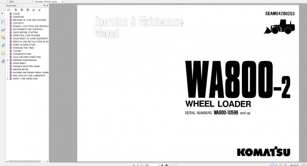 Komatsu Wheel Loader WA800 2 Operation Maintenance Manual SEAM04280203