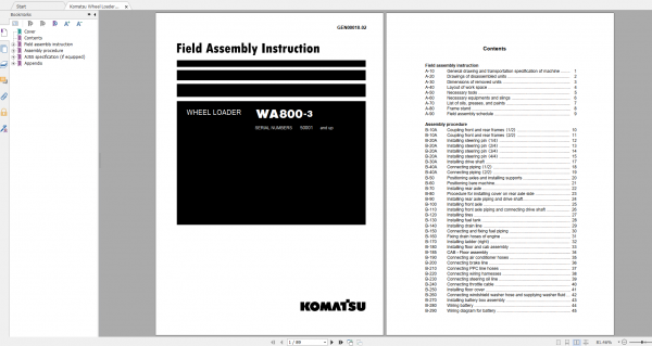 Komatsu Wheel Loader WA800 3 Field Assembly Instruction GEN00018 02 2019