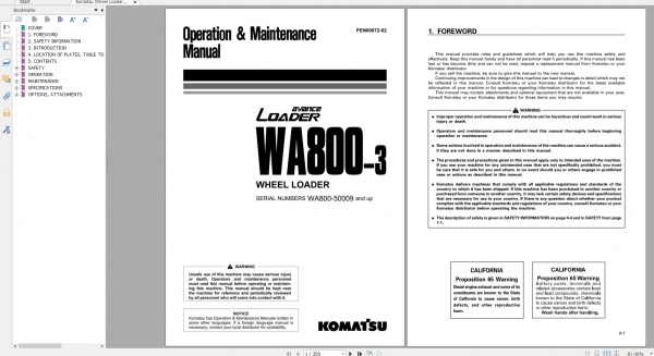Komatsu Wheel Loader WA800 3 Operation Maintenance Manual PEN00072 02 2006