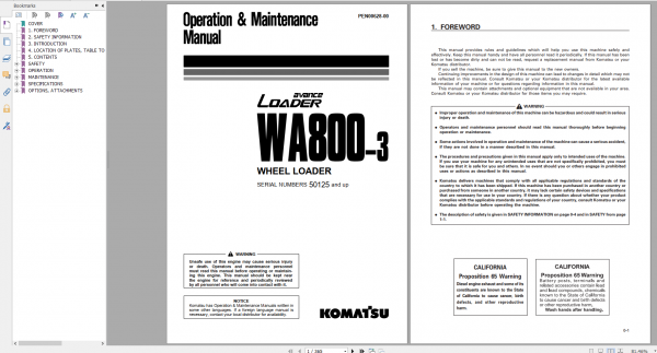 Komatsu Wheel Loader WA800 3 Operation Maintenance Manual PEN00628 00 2012