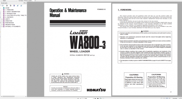 Komatsu Wheel Loader WA800 3 Operation Maintenance Manual PEN00683 03 2019