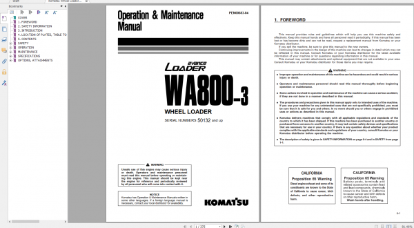 Komatsu Wheel Loader WA800 3 Operation Maintenance Manual PEN00683 04 2020