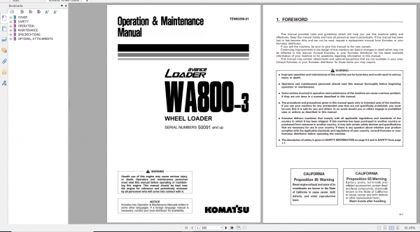 Komatsu Wheel Loader WA800 3 Operation Maintenance Manual TEN00298 01 2011