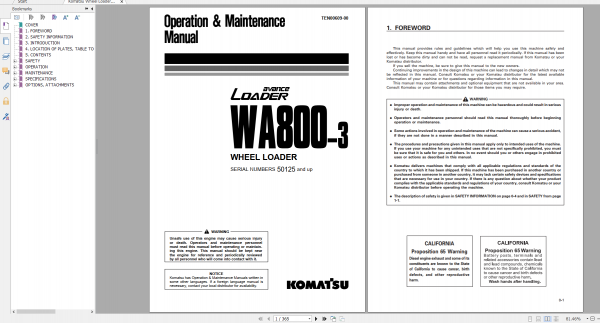 Komatsu Wheel Loader WA800 3 Operation Maintenance Manual TEN00609 00 2012