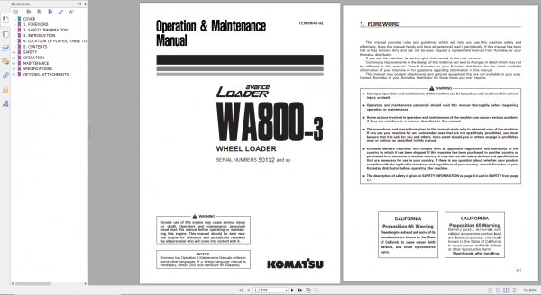 Komatsu Wheel Loader WA800 3 Operation Maintenance Manual TEN00648 02 2019