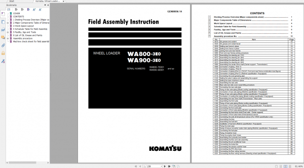 Komatsu Wheel Loader WA800 3E0 WA900 3E0 Field Assembly Instruction GEN00056 14 2019