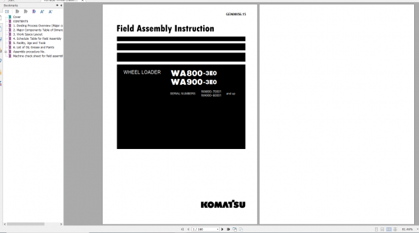 Komatsu Wheel Loader WA800 3E0 WA900 3E0 Field Assembly Instruction GEN00056 15 2020