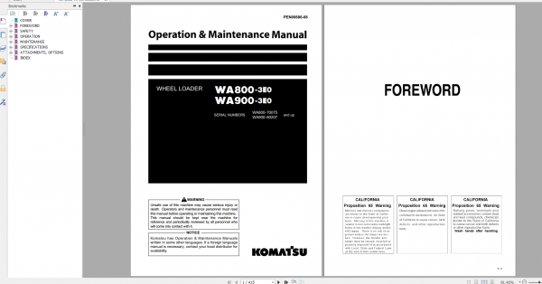 Komatsu Wheel Loader WA800 3E0 WA900 3E0 Operation Maintenance Manual PEN00686 08 2019