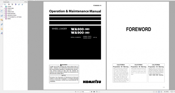 Komatsu Wheel Loader WA800 3E0 WA900 3E0 Operation Maintenance Manual PEN00686 10 2020