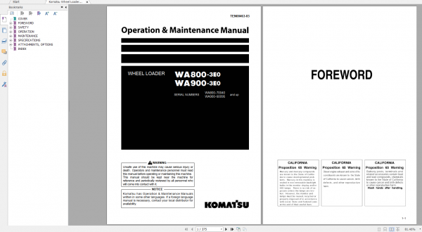 Komatsu Wheel Loader WA800 3E0 WA900 3E0 Operation Maintenance Manual TEN00463 03 2012