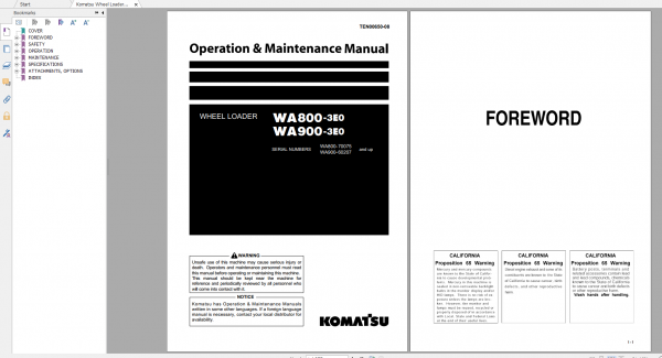 Komatsu Wheel Loader WA800 3E0 WA900 3E0 Operation Maintenance Manual TEN00650 08 2019