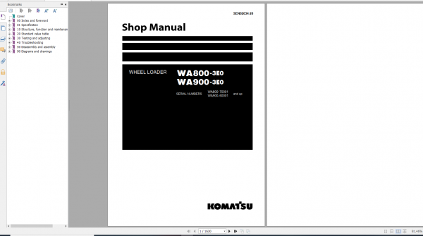 Komatsu Wheel Loader WA800 3E0 WA900 3E0 Shop Manual SEN02034 20 2018