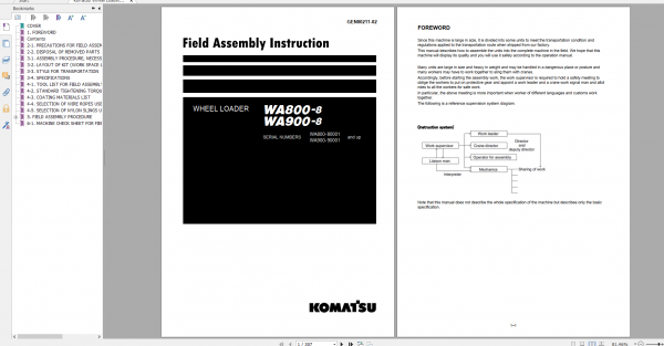 Komatsu Wheel Loader WA800 8 WA900 8 Field Assembly Instruction GEN00211 02 2020