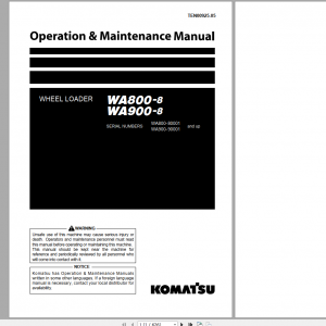 Komatsu Wheel Loader WA800 8 WA900 8 Operation Maintenance Manual TEN00925 05 2020