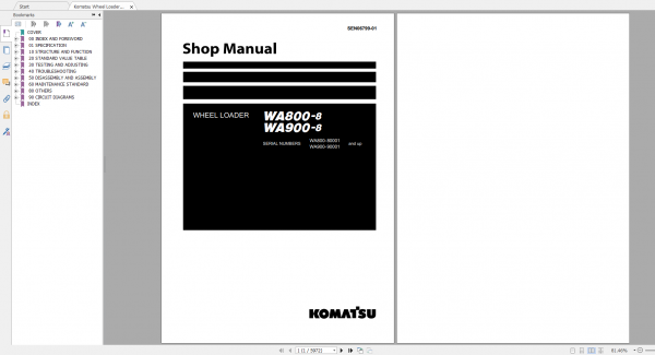 Komatsu Wheel Loader WA800 8 WA900 8 Shop Manual SEN06799 01 2020